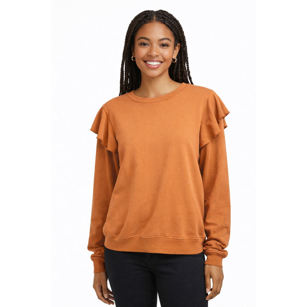 The Drop Rust Ruffle Shoulder Sweatshirt Large Soft Modal Blend Casual - Picture 8 of 8